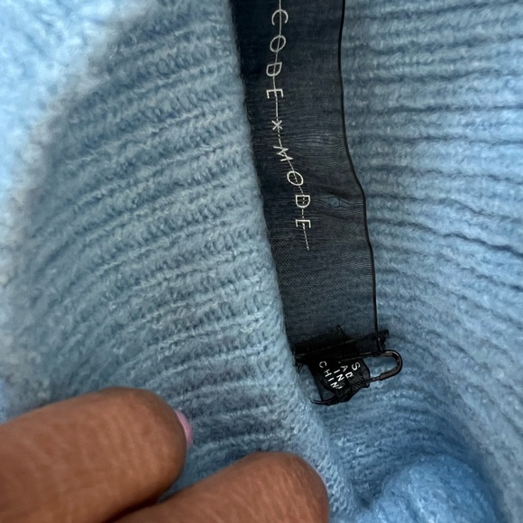 Code X Mode Light Blue High Neck Birds Embroidery Full Sleeve Scallop Sweater S - Picture 2 of 8